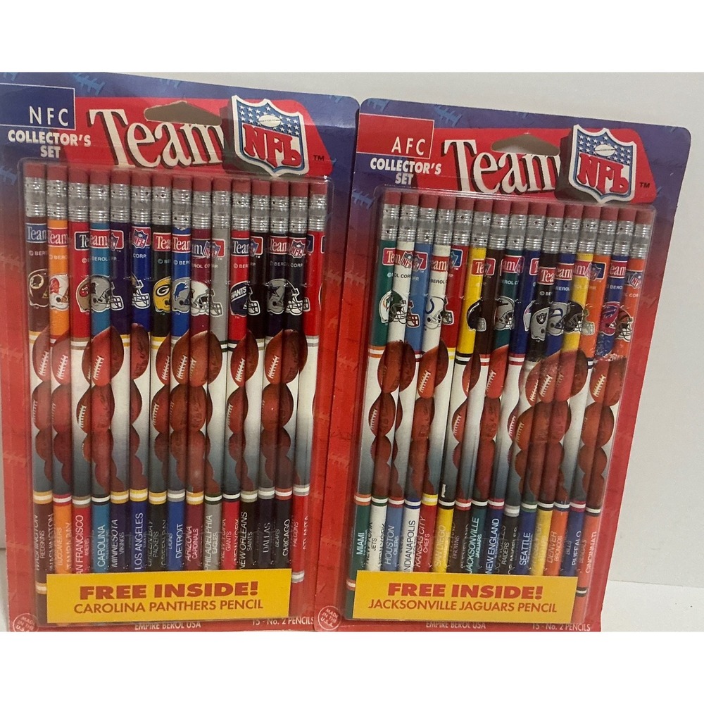 Berol Vintage 1993 Team NFL AFC NFC Collector Pencil Set 29 Pencils Total NWT